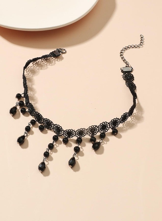 Xeyau Gothic Choker Necklace for Women Black Lace Necklace Halloween Goth Witch Accessories Velvet Vampire Jewelry E-Black - Image 5
